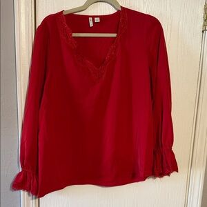 Cato Red Lace Trim Blouse